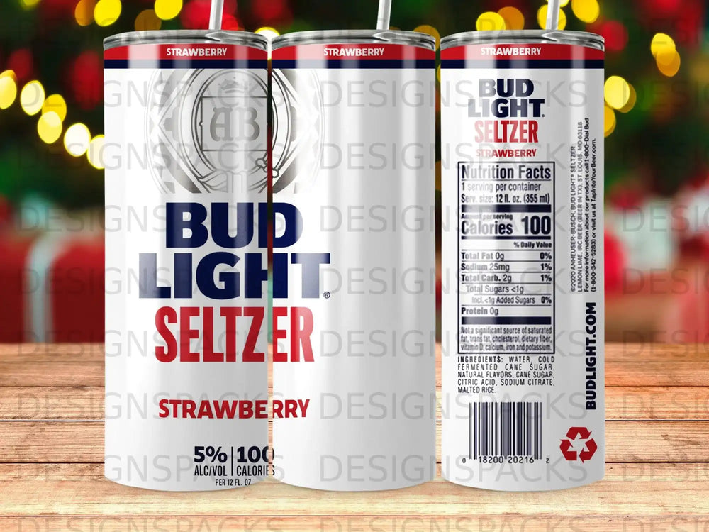 Bud Light Strawberry Seltzer can with nutrition facts and ingredients.