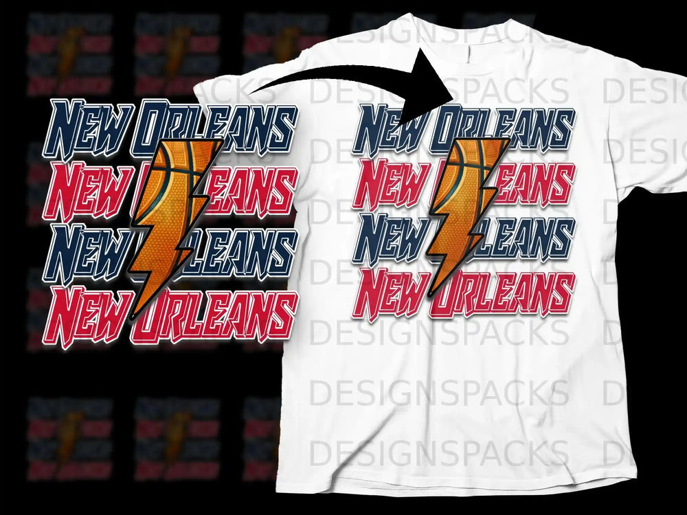 New Orleans Lightning Graphic Design T-Shirt
