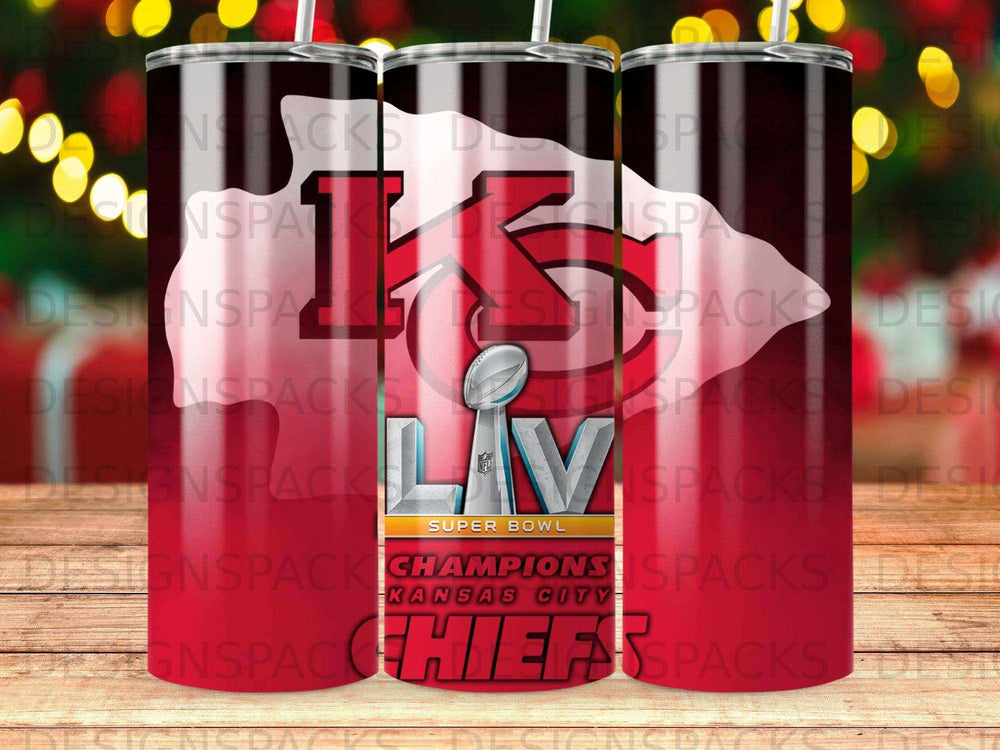 Kansas City Chiefs Super Bowl LIV tumbler with large team logo.