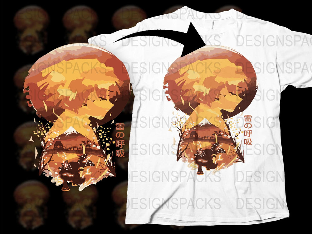 Japanese Anime Inspired T-Shirt, Streetwear Graphic Tee, Unique Orange Splash Design, Trendy Unisex Apparel