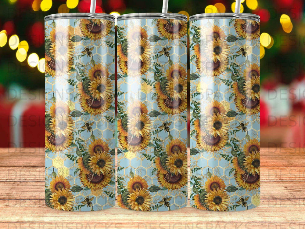Sunflower Bee Honeycomb Blue Background Tumbler product type