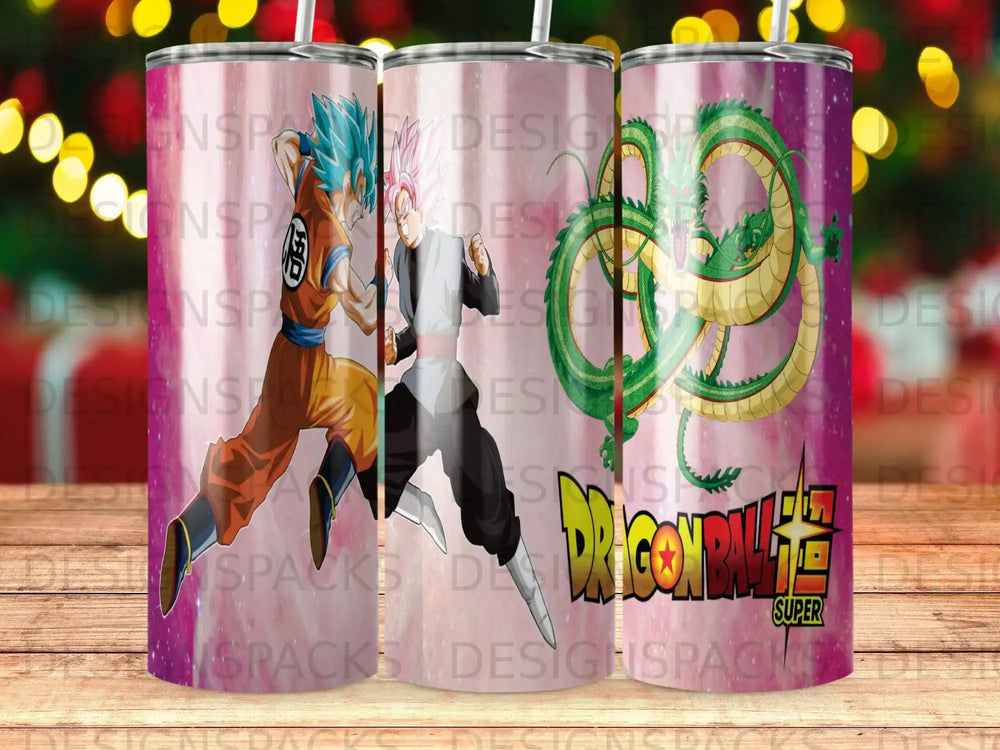 Dragon Ball Super tumbler featuring Goku Black and Super Saiyan Goku.