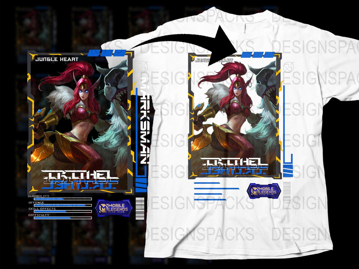 Jungle Heart T-Shirt, Fantasy Anime Style, Female Warrior Graphic Tee, Mobile Legends Inspired, Unique Gift Idea for Gamers