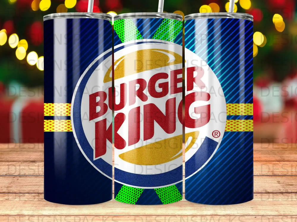 Burger King logo on a blue plaid patterned tumbler.