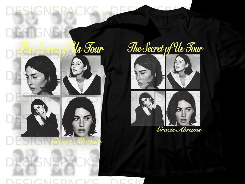 Gracie Abrams The Secret of Us Tour black t-shirt with four portraits of the artist.
