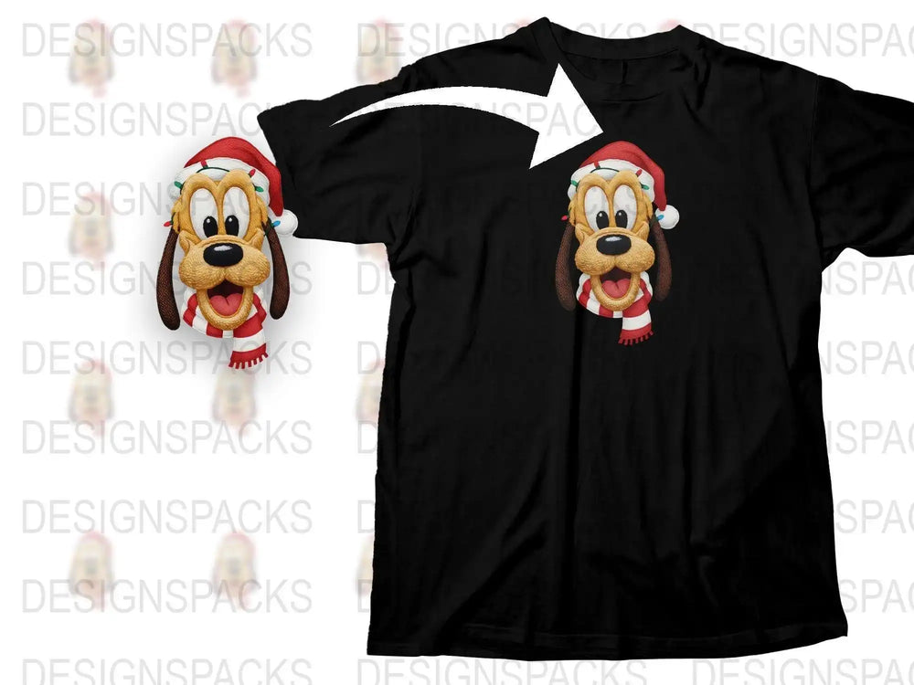 Christmas Pluto Dog T-Shirt, Disney Character Festive Holiday Apparel, Unisex Black Tee with Cartoon, Kids and Adult Sizes Available