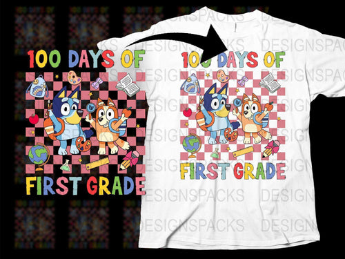 Colorful First Grade T-Shirt, 100 Days of School Celebration, Kids' Educational Tee, Cartoon Characters, Fun School Top, Bright Design
