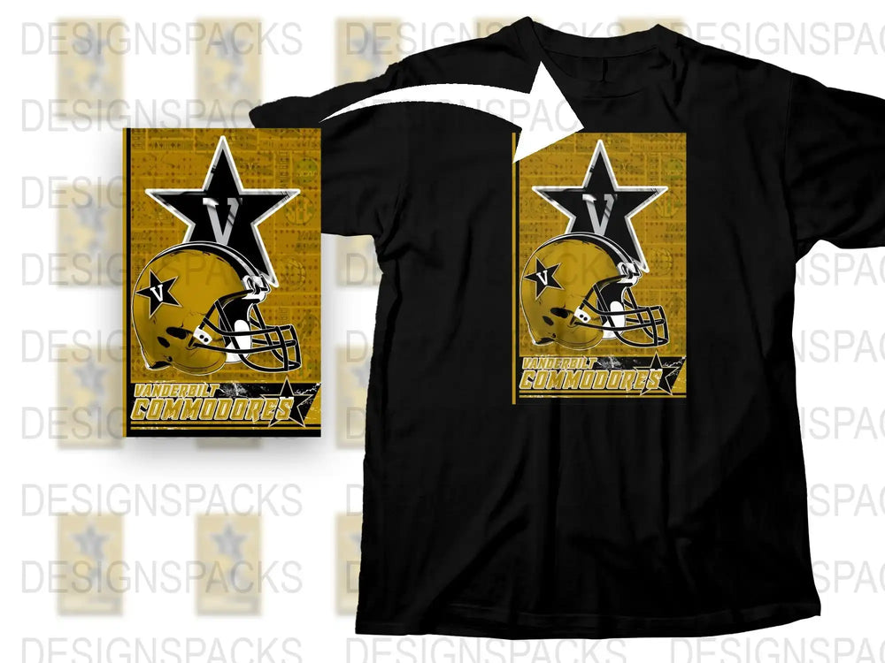 Vintage Vanderbilt Commodores T-Shirt, College Football Graphic Tee, Sports Fan Apparel, Retro Team Logo, Black and Gold Shirt