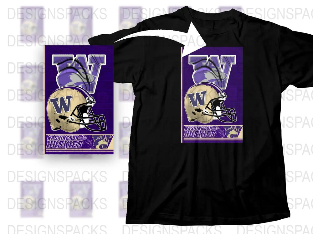 Washington Huskies T-Shirt College Football Team Logo Black Tee Graphic Design