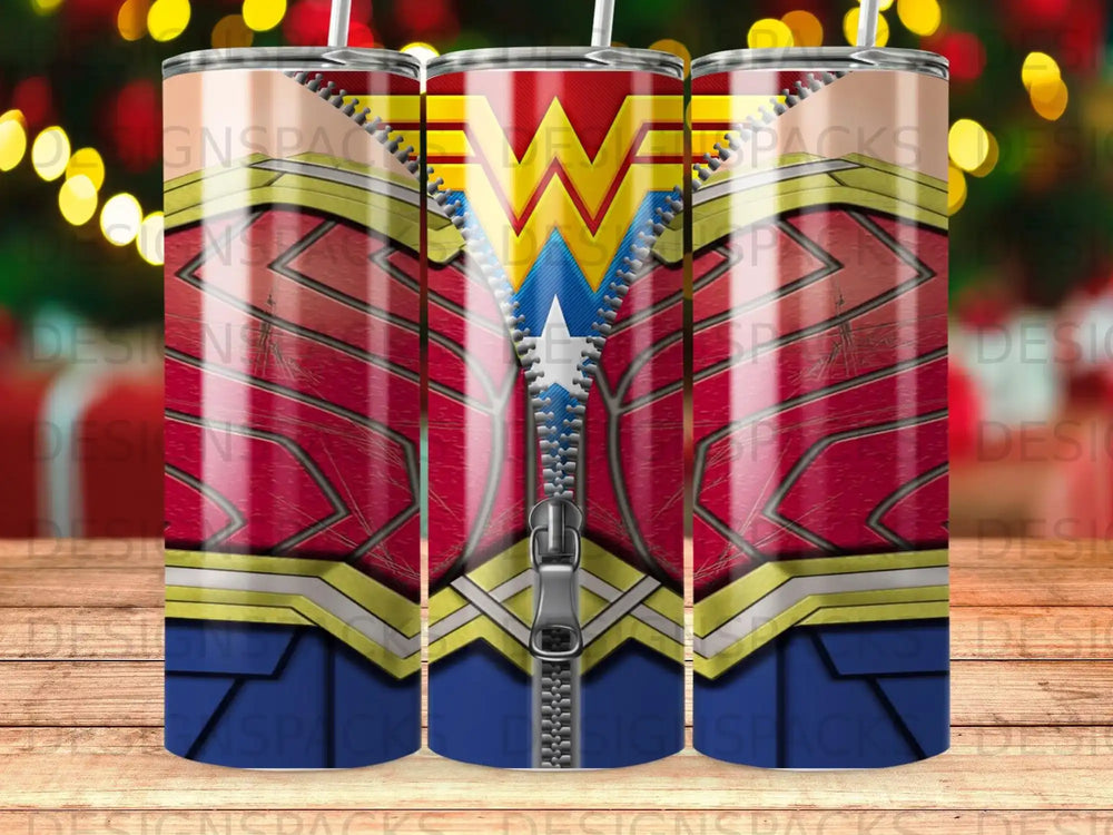Wonder Woman costume detail with golden tiara and red bustier zipper.