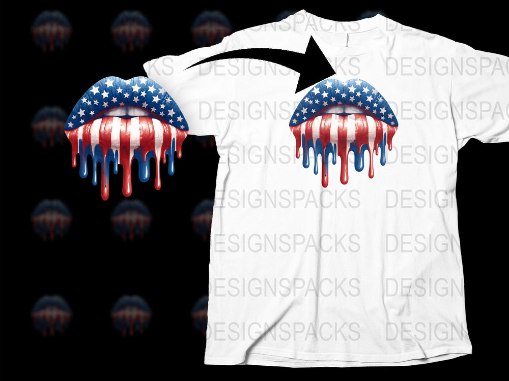 Patriotic American Flag Dripping Paint Design T-Shirt, Red White and Blue, Unique USA Tee