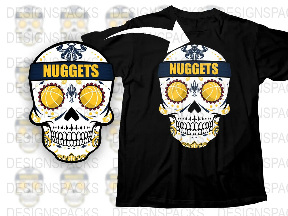 Skull Graphic T-Shirt Nuggets Basketball Themed Colorful Design Unisex Casual Wear