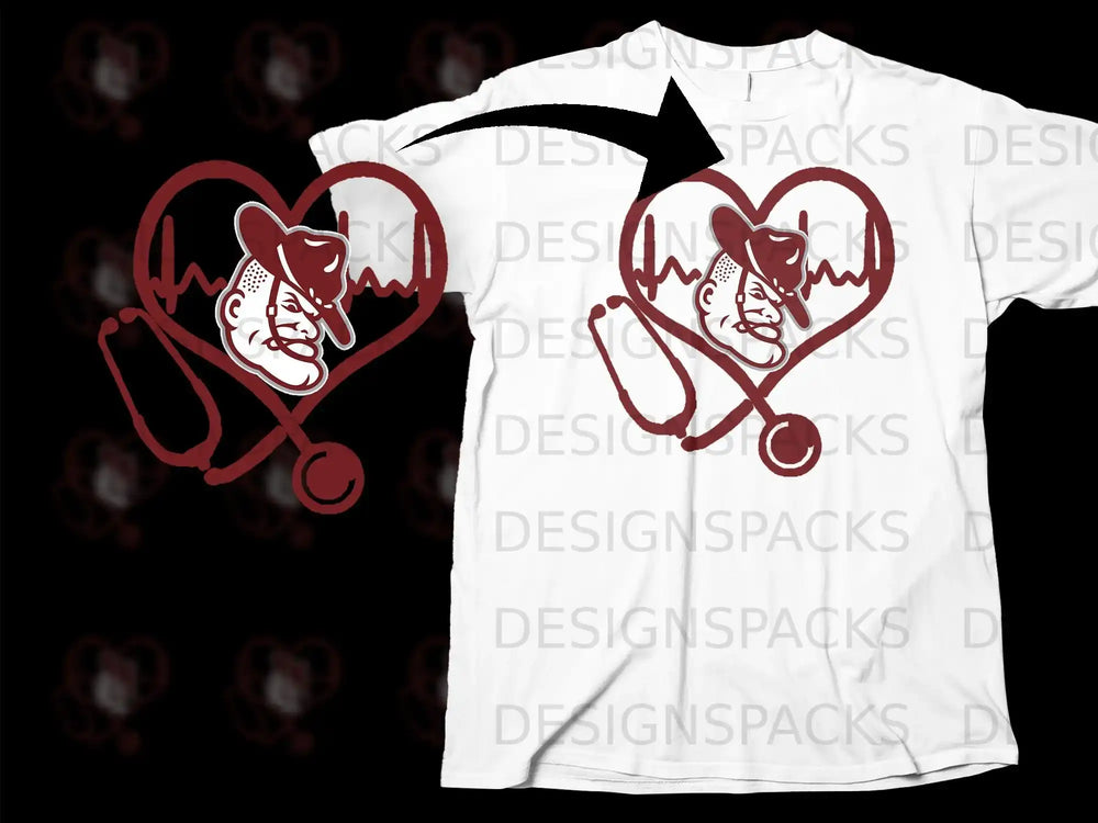 Cowboy Heartbeat Stethoscope Design T-shirt