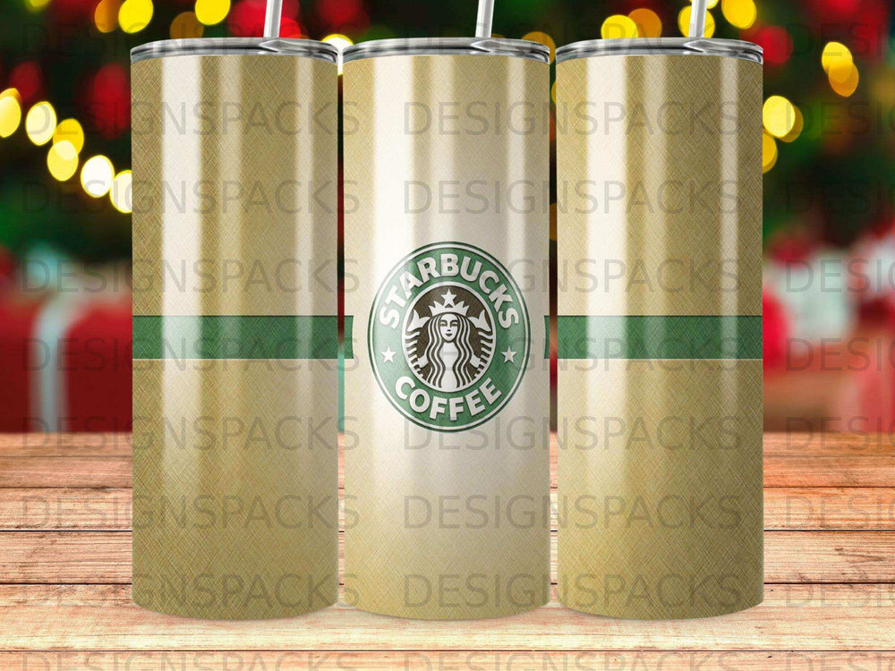 Starbucks coffee cup with logo, repeated three times.
