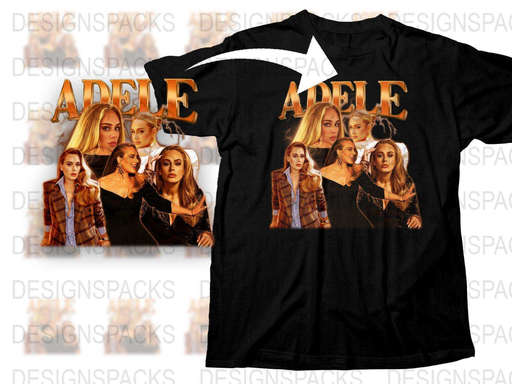 Adele Fan T-Shirt, Multiple Poses Graphic Tee, Music Pop Star Apparel, Black Shirt with Celebrity Images