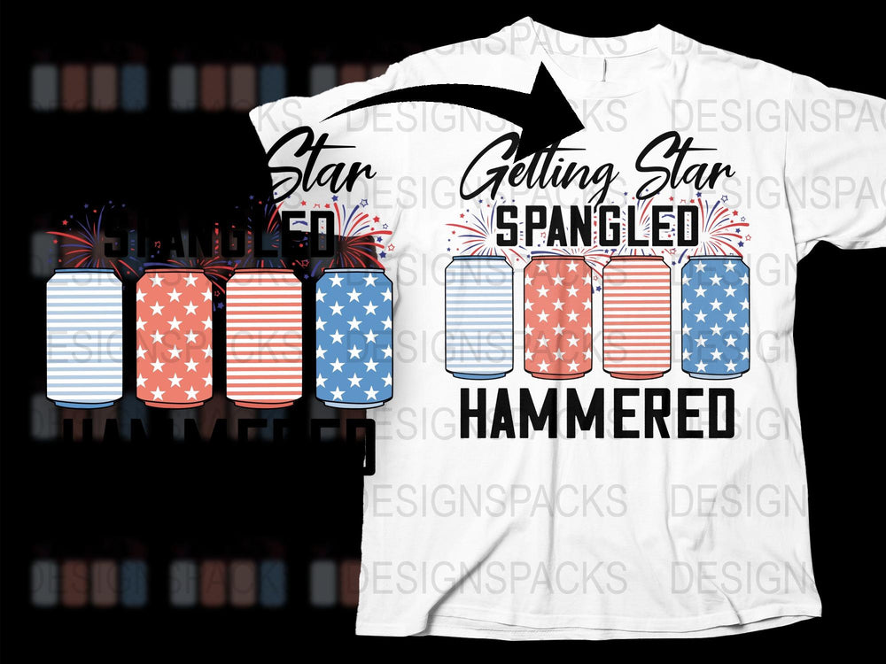 Patriotic Beer Cans T-Shirt, 4th of July Party Tee, Star Spangled Hammered, Independence Day Celebration Shirt, American Flag Design