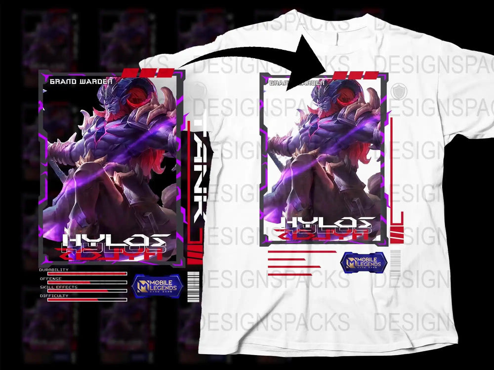 Mobile Legends Hylos Grand Warden Graphic T-Shirt, Gamer Apparel, Cool Character Design, Unisex Tee