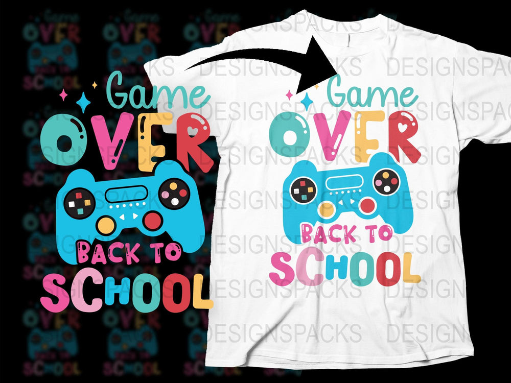 Game Over Back to School T-Shirt, Colorful Gaming Graphic Tee, Boys Girls Casual Shirt, Fun Gamer Kids Apparel