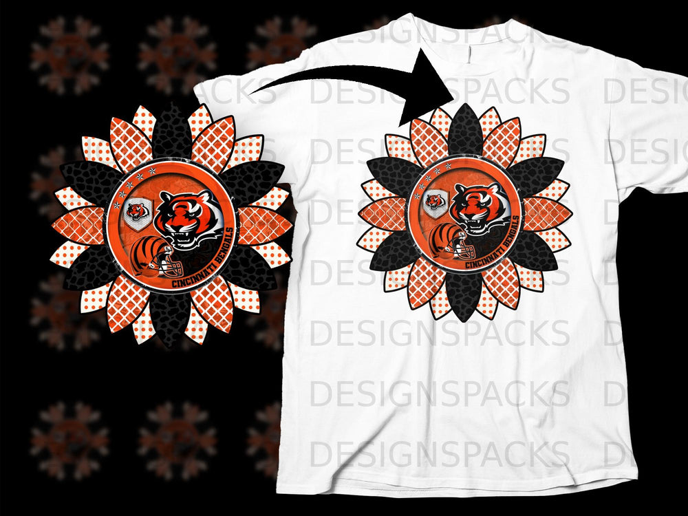 Cincinnati Bengals sunflower graphic with team logo and helmet.