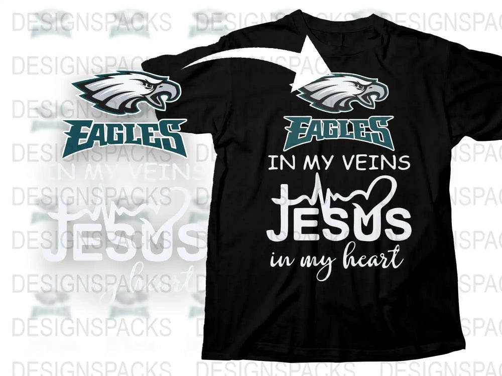 Eagles Themed T-Shirt, Christian Faith Jesus in My Heart, Inspirational Sporty Graphic Tee, Casual Wear