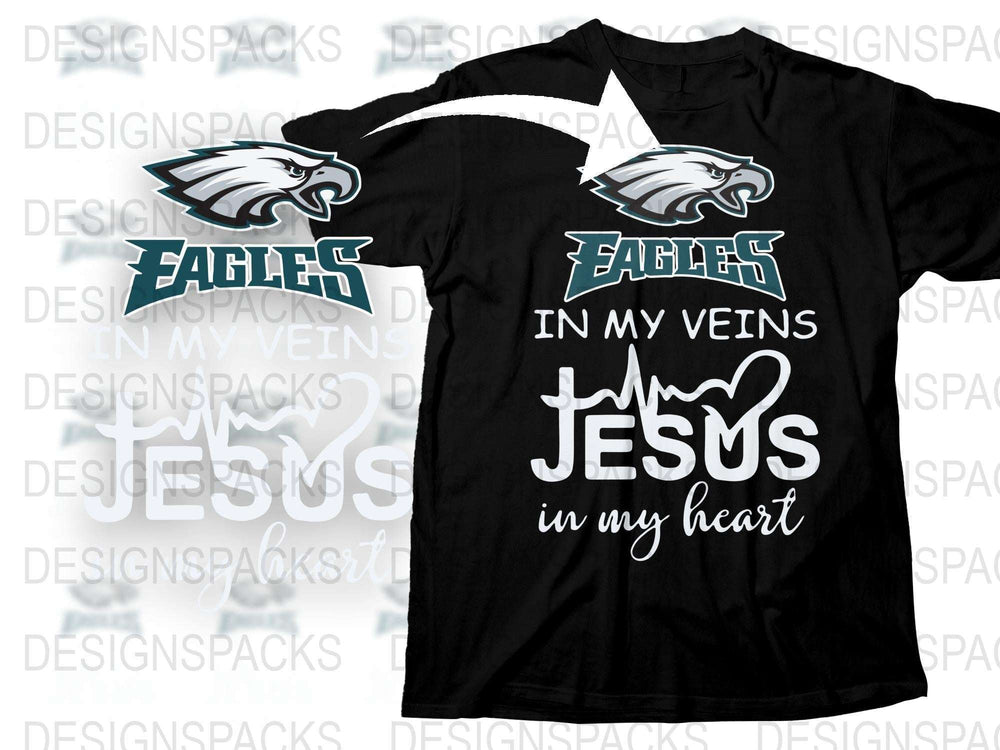 Eagles Themed T-Shirt, Christian Faith Jesus in My Heart, Inspirational Sporty Graphic Tee, Casual Wear