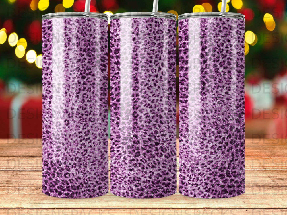Purple glitter leopard print tumbler with straw.