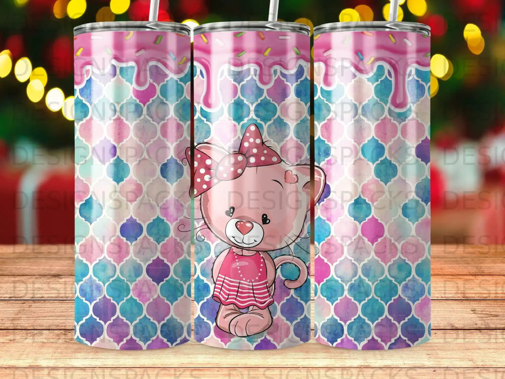 Cute Pink Cat Sprinkles Dripping Icing Quatrefoil product type