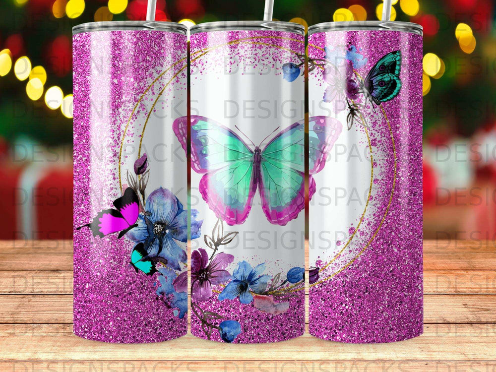 Pink Glitter Butterfly Floral Sparkle Tumbler product type