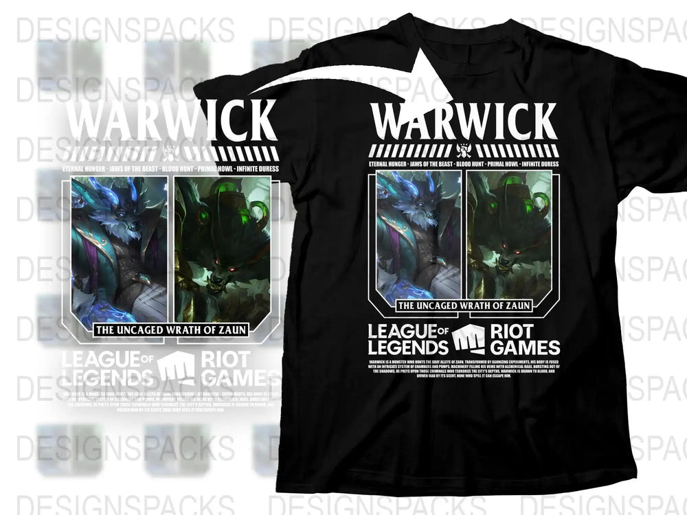 Warwick Uncaged Wrath of Zaun T-Shirt, League of Legends Riot Games Merch, Gamer Apparel, Black Tee