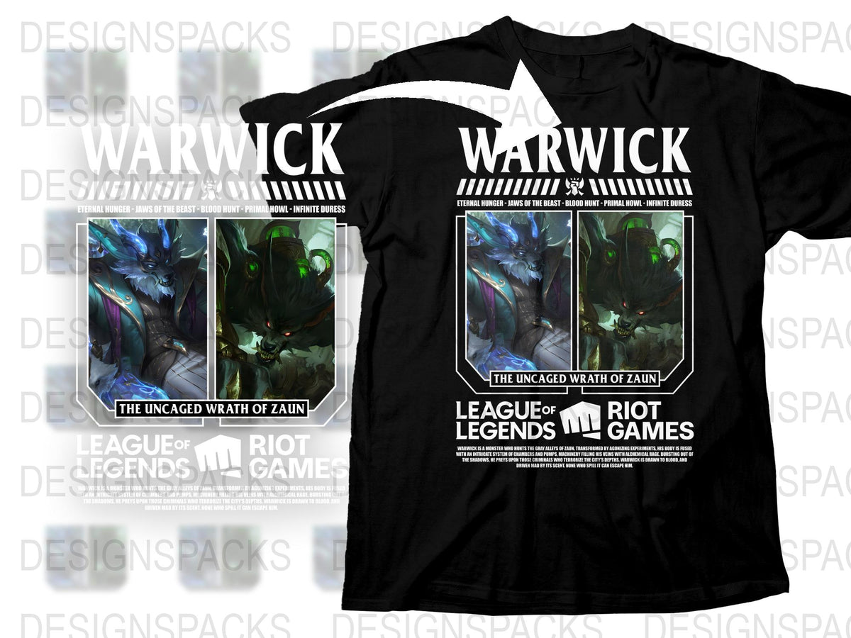 Warwick Uncaged Wrath of Zaun T-Shirt, League of Legends Riot Games Merch, Gamer Apparel, Black Tee