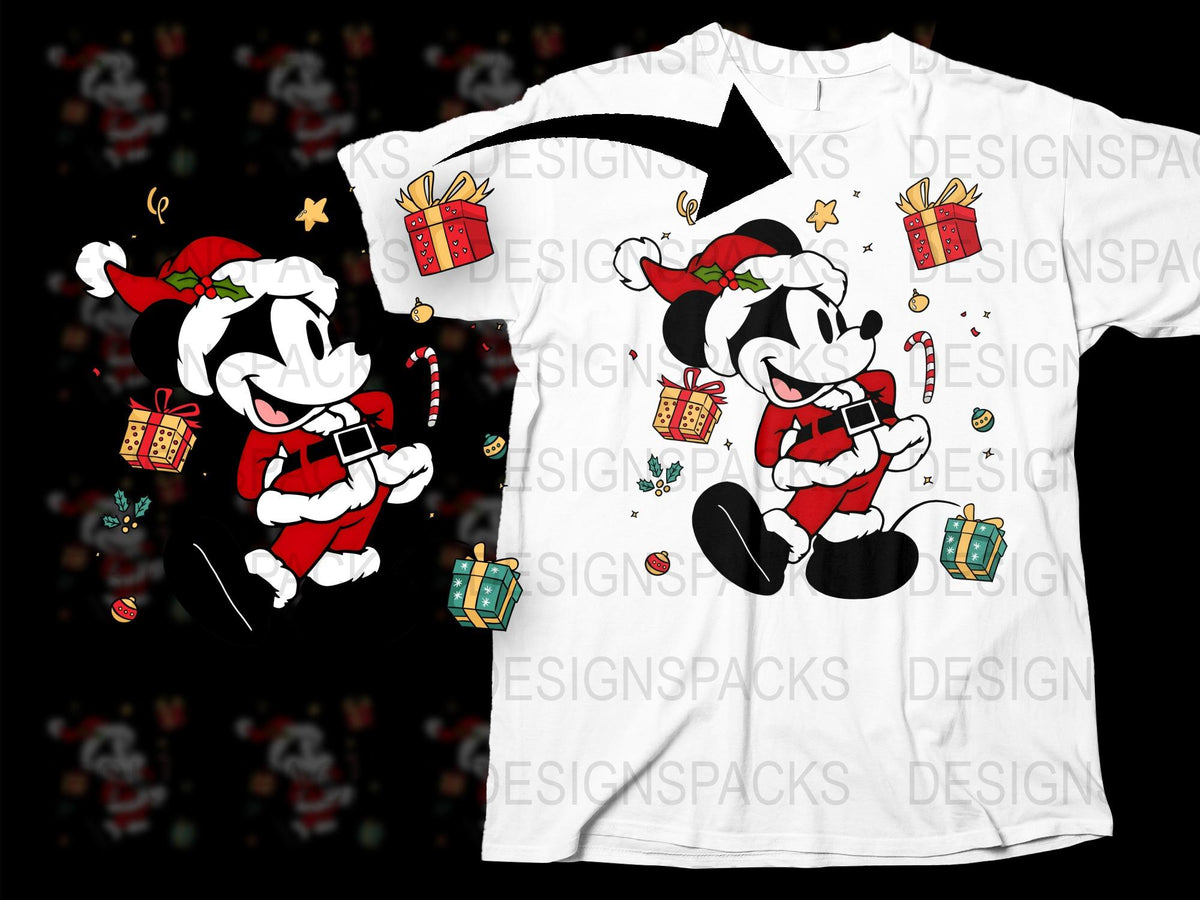 Festive Holiday T-Shirt with Cartoon Dog in Santa Outfit, Kids Christmas Gift, Winter Apparel