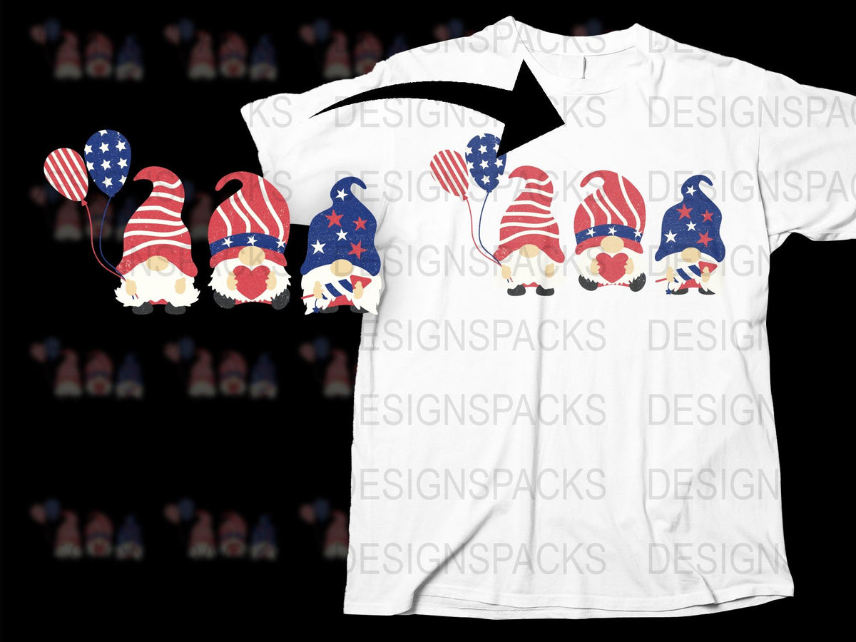 Patriotic Gnome T-Shirt American Flag Design, 4th of July Tee, USA Flag Stars and Stripes, Unisex Adult Clothing