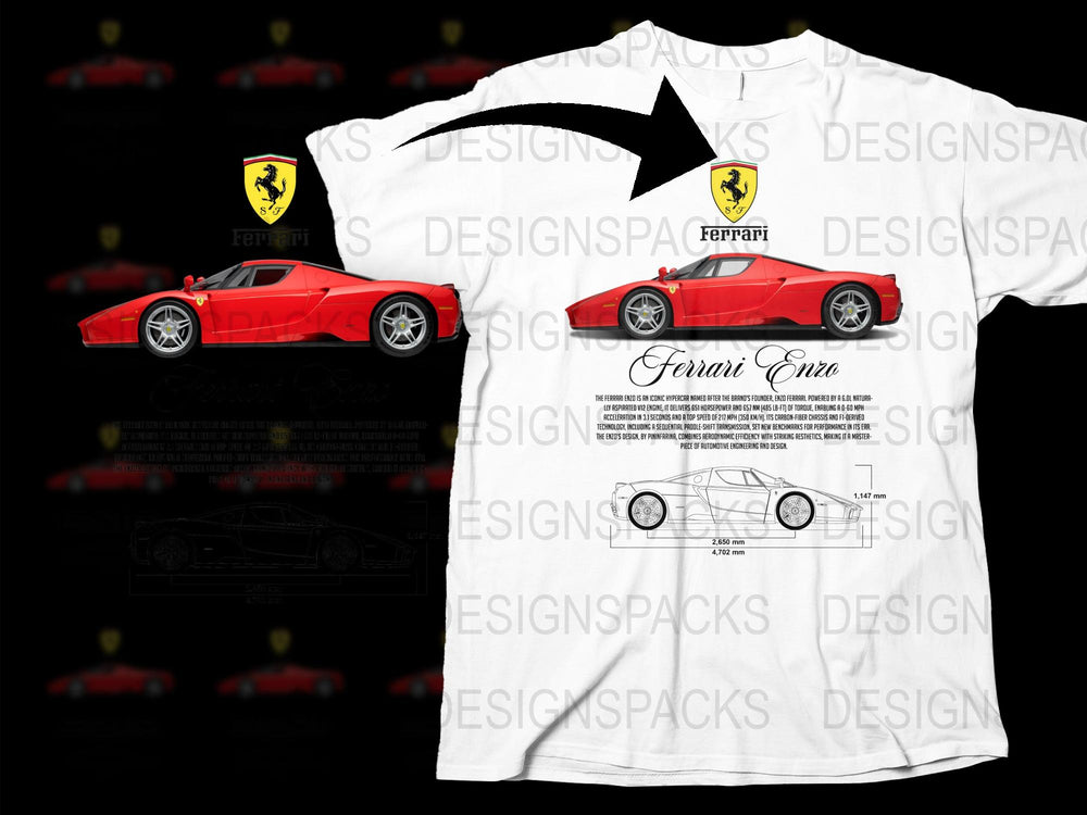Ferrari Enzo Inspired White T-Shirt, Red Sports Car Graphic Tee, Collectible Car Enthusiast Apparel, Men's Fashion Casual Wear