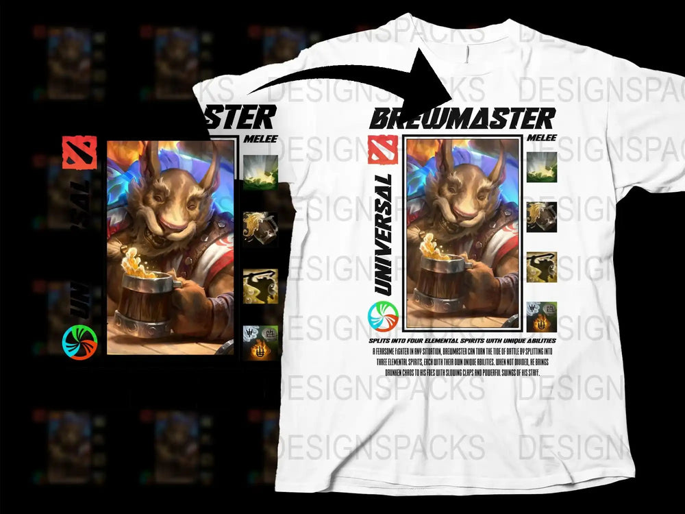 Brewmaster Graphic T-Shirt, Fantasy Gaming Melee Hero, Men's Unique Printed Tee