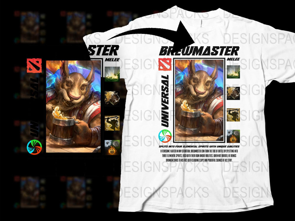 Brewmaster Graphic T-Shirt, Fantasy Gaming Melee Hero, Men's Unique Printed Tee