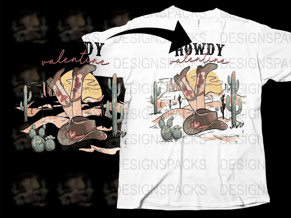 Rowdy Valentine Western Cowboy Cactus Graphic T-Shirt, Unisex Vintage Style Tee