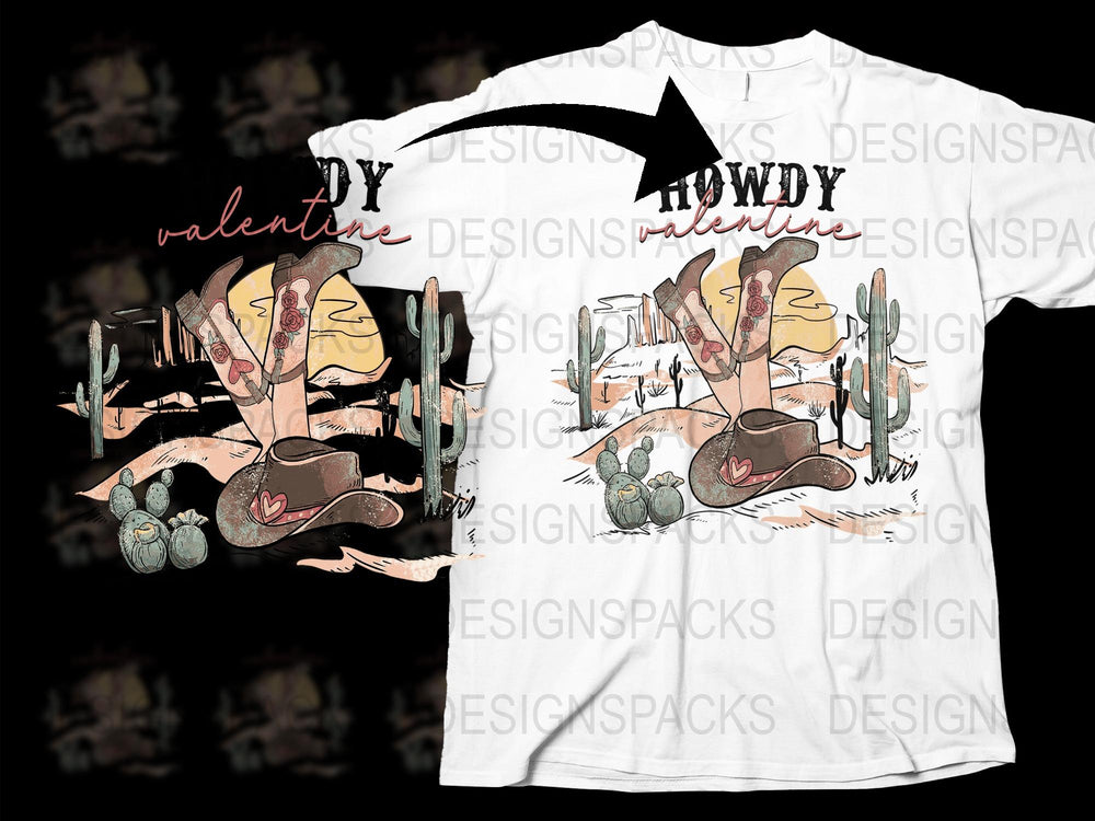 Rowdy Valentine Western Cowboy Cactus Graphic T-Shirt, Unisex Vintage Style Tee