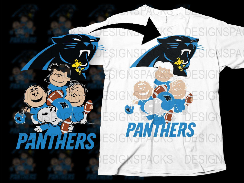 Peanuts and Panthers Mashup T-Shirt, Snoopy Charlie Brown Cartoon Graphic Tee, Sports Fan Apparel