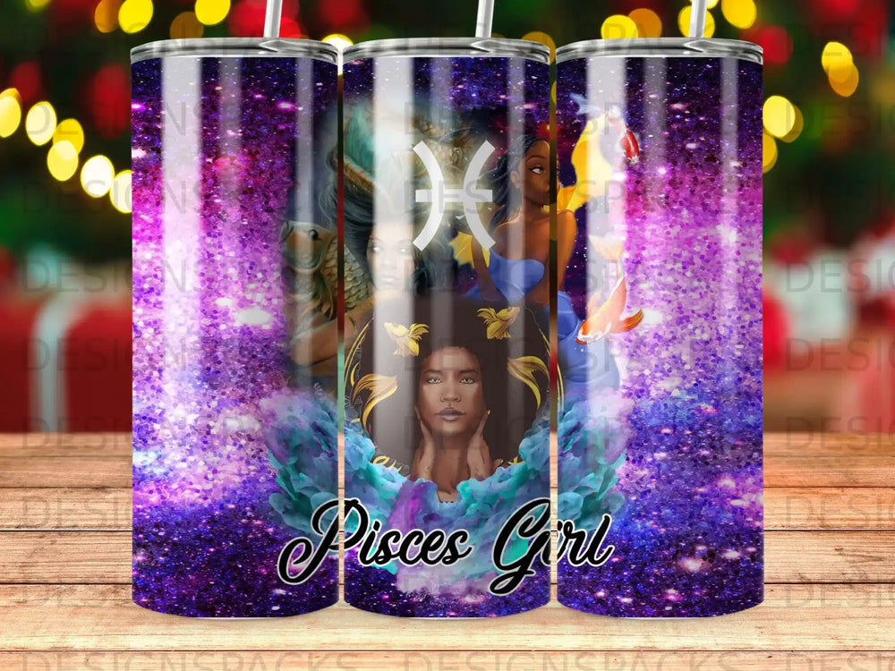 Pisces Girl zodiac design with astrological symbols and fish imagery.