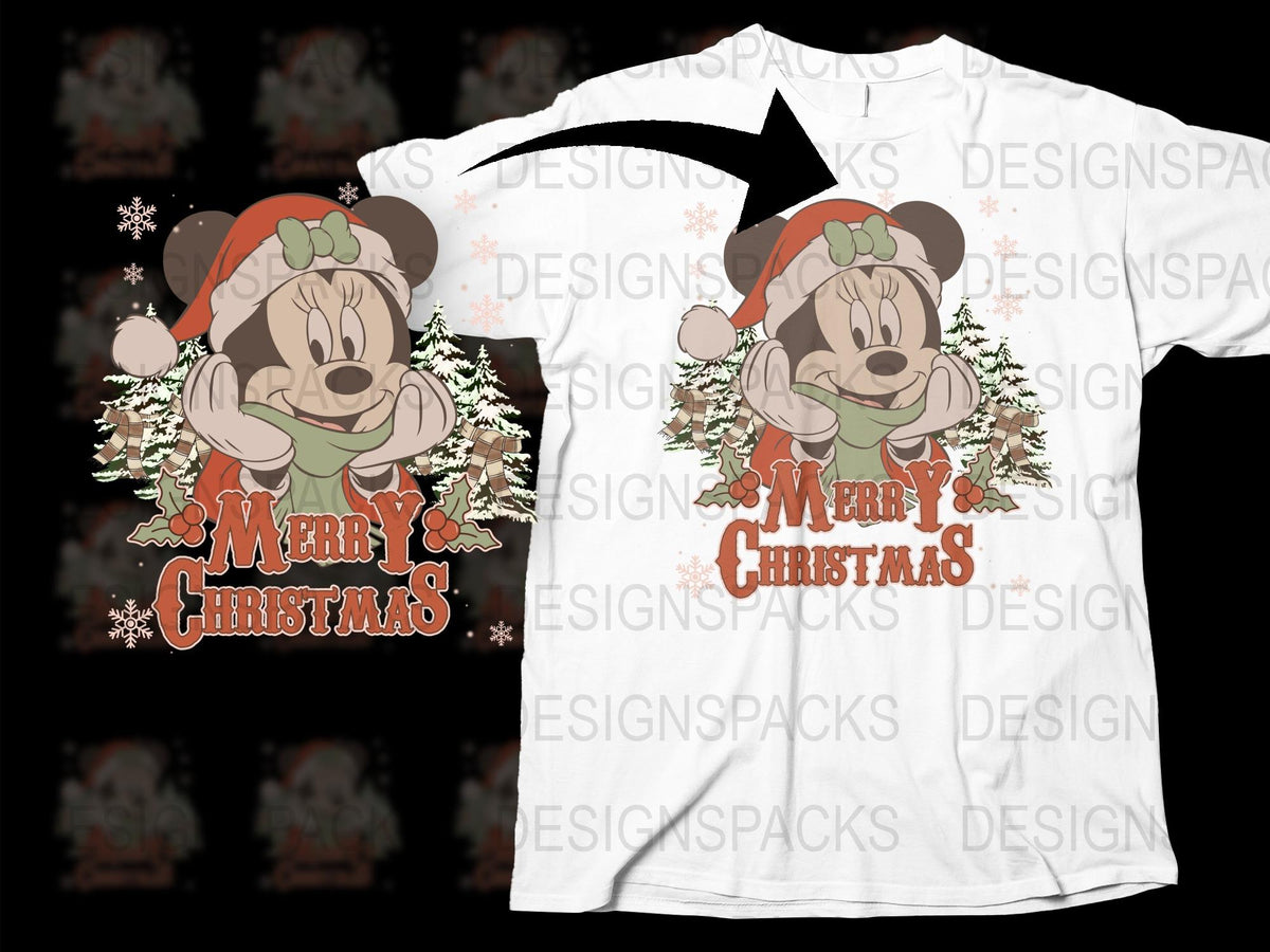 Merry Christmas Minnie Mouse T-Shirt, Festive Holiday Graphic Tee, Disney Inspired Kids and Adults Apparel