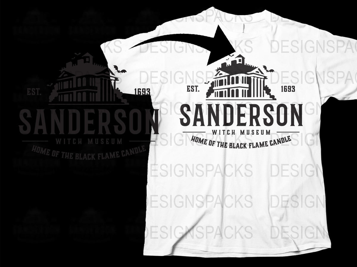 Sanderson Witch Museum T-Shirt, Black Flame Candle Design, Halloween Tee, Graphic Novelty Shirt, Unisex Fashion Top