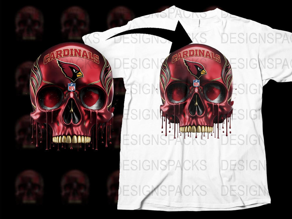 Arizona Cardinals Skull Design T-Shirt, NFL Team Graphic Tee, Bold Red and White Colors