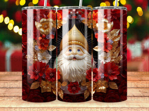 Santa Claus with floral frame on a tumbler wrap.