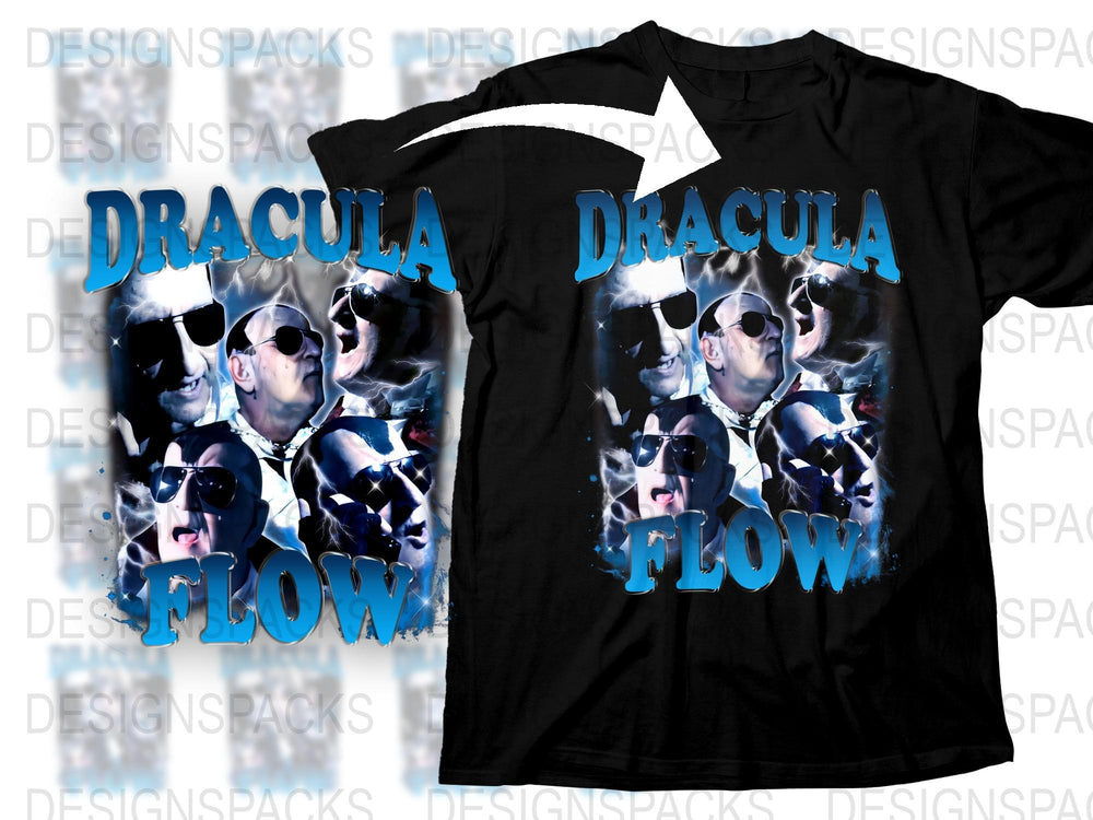 Dracula Flow Graphic T-Shirt, Cool Vampire Design Tee, Men's Fashionable Black Shirt with Unique Print