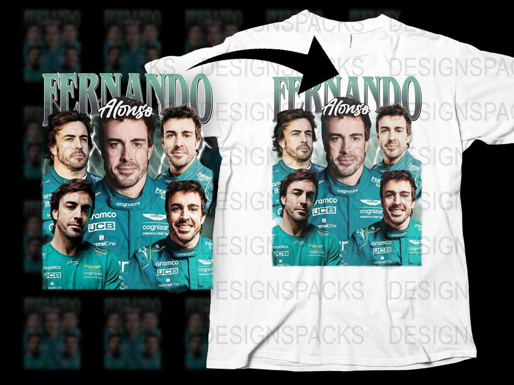 Fernando Alonso Racing T-Shirt, F1 Fan Apparel, Trendy Multiple Portrait Graphic Tee, Motorsports Gear