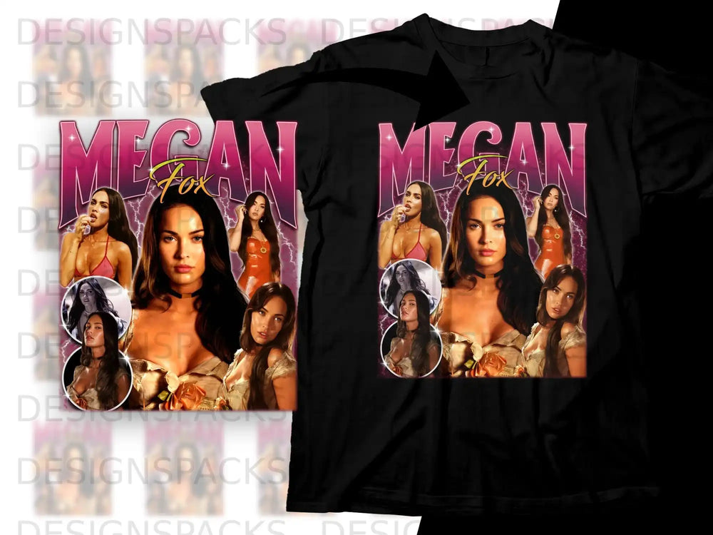 Megan Fox graphic tee with collage of vintage-style photos.