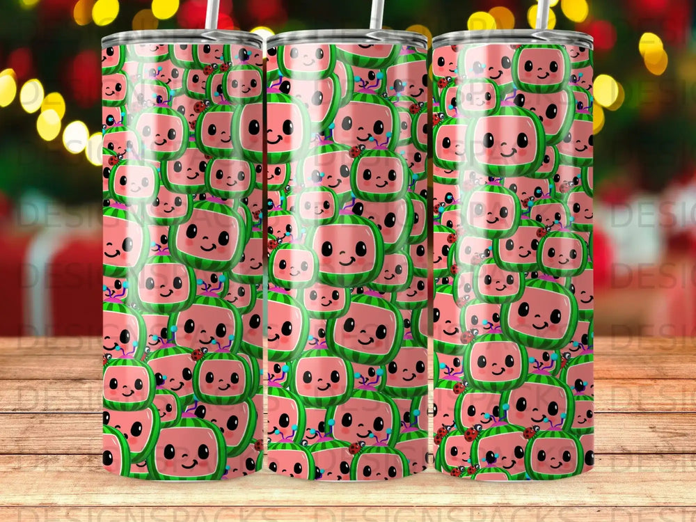 Watermelon characters with ladybugs in a repeating pattern.