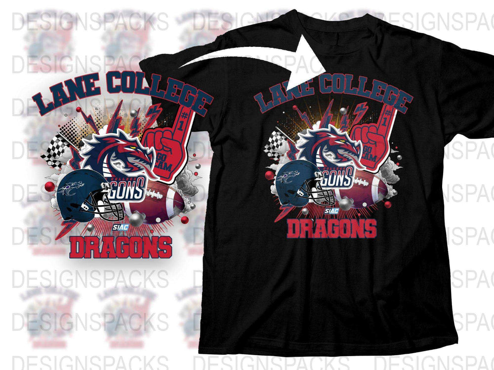 Lane College Dragons Football T-Shirt, Retro Graphic Tee, Vintage Sports Apparel, Black Casual Shirt