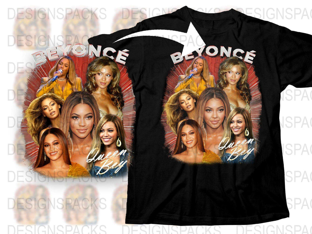 Beyonce Queen Bey Graphic T-Shirt, Pop Star Fan Apparel, Multiple Poses Design, Stylish Black Tee