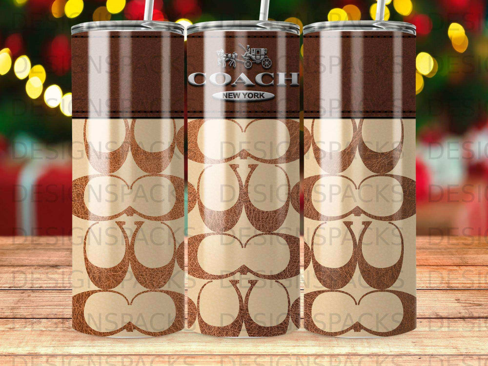 Coach New York logo tumbler with signature "C" pattern.